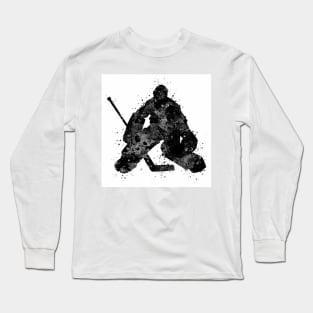 Ice Hockey Boy Goalie Black and White Silhouette Long Sleeve T-Shirt